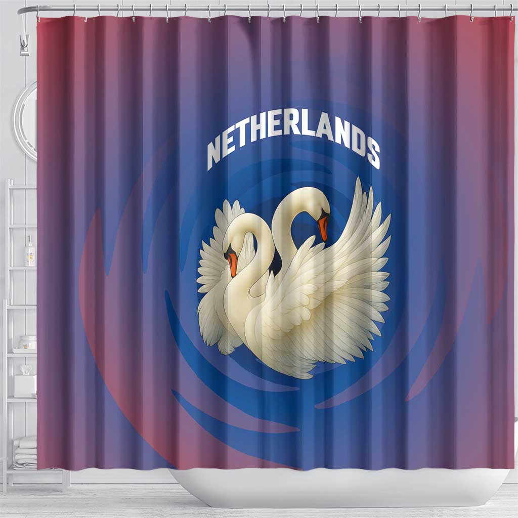 Netherlands Shower Curtain with Swan Couple Graphic and Dutch Flag in Gradient Red and Blue Design - Wonder Print Shop