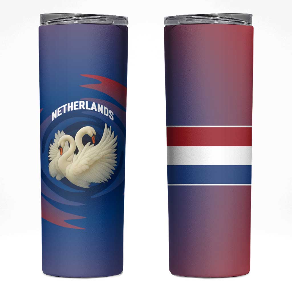 Netherlands Skinny Tumbler with Swan Couple Graphic and Dutch Flag in Gradient Red and Blue Design - Wonder Print Shop