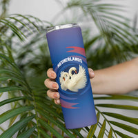 Netherlands Skinny Tumbler with Swan Couple Graphic and Dutch Flag in Gradient Red and Blue Design - Wonder Print Shop