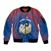Netherlands Sleeve Zip Bomber Jacket with Swan Couple Graphic and Dutch Flag in Gradient Red and Blue Design - Wonder Print Shop