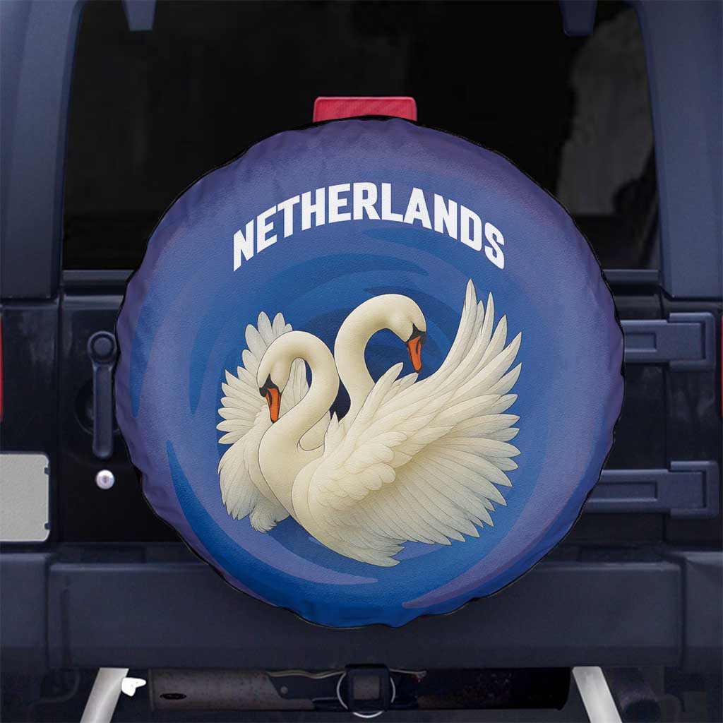 Netherlands Spare Tire Cover with Swan Couple Graphic and Dutch Flag in Gradient Red and Blue Design - Wonder Print Shop