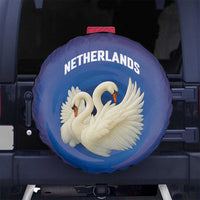 Netherlands Spare Tire Cover with Swan Couple Graphic and Dutch Flag in Gradient Red and Blue Design - Wonder Print Shop