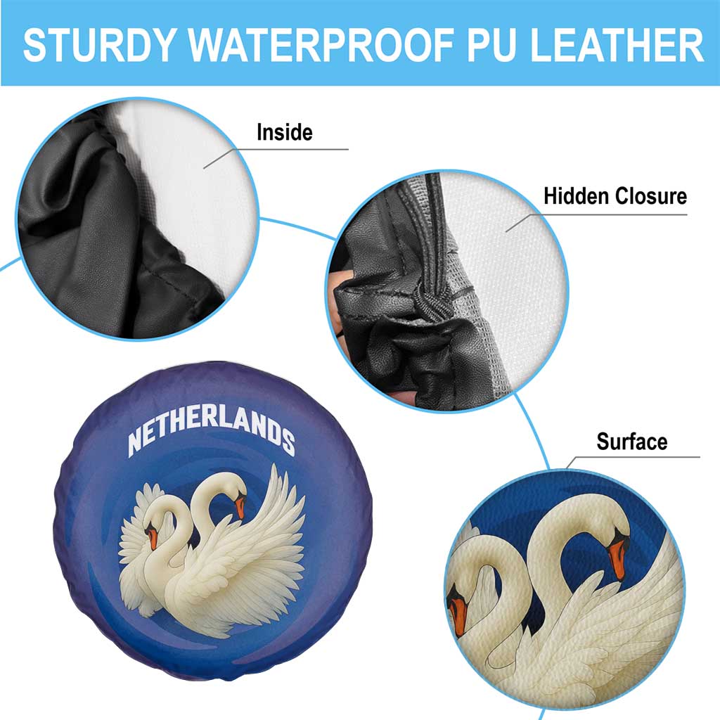 Netherlands Spare Tire Cover with Swan Couple Graphic and Dutch Flag in Gradient Red and Blue Design - Wonder Print Shop