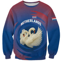 Netherlands Sweatshirt with Swan Couple Graphic and Dutch Flag in Gradient Red and Blue Design - Wonder Print Shop