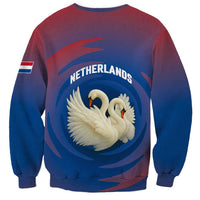 Netherlands Sweatshirt with Swan Couple Graphic and Dutch Flag in Gradient Red and Blue Design - Wonder Print Shop