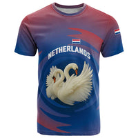 Netherlands T Shirt with Swan Couple Graphic and Dutch Flag in Gradient Red and Blue Design - Wonder Print Shop