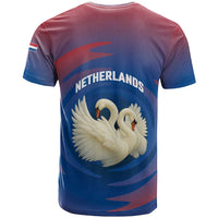 Netherlands T Shirt with Swan Couple Graphic and Dutch Flag in Gradient Red and Blue Design - Wonder Print Shop