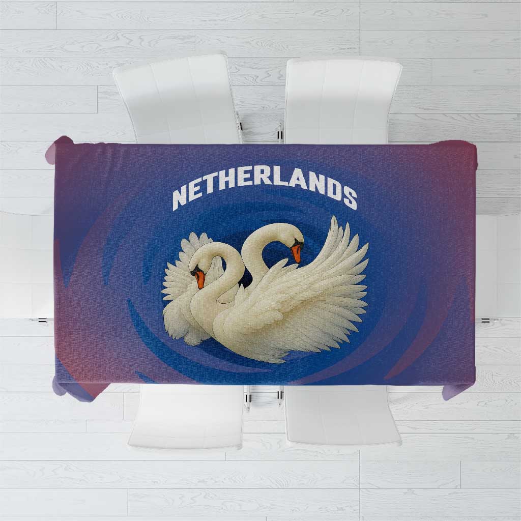 Netherlands Tablecloth with Swan Couple Graphic and Dutch Flag in Gradient Red and Blue Design - Wonder Print Shop