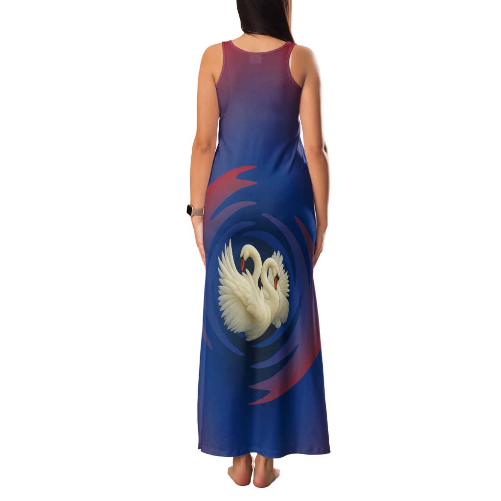 Netherlands Tank Maxi Dress with Swan Couple Graphic and Dutch Flag in Gradient Red and Blue Design - Wonder Print Shop