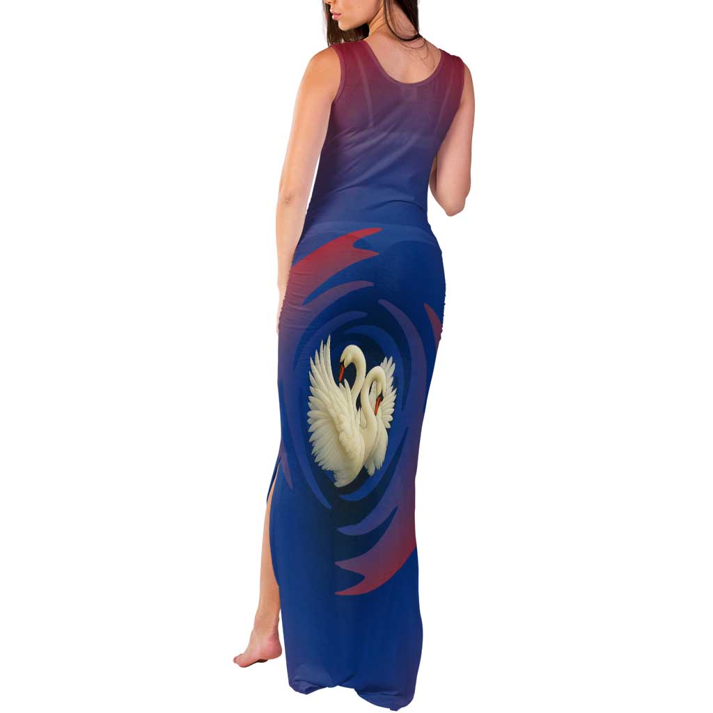 Netherlands Tank Maxi Dress with Swan Couple Graphic and Dutch Flag in Gradient Red and Blue Design - Wonder Print Shop