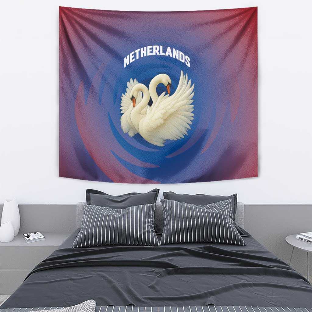 Netherlands Tapestry with Swan Couple Graphic and Dutch Flag in Gradient Red and Blue Design - Wonder Print Shop