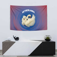 Netherlands Tapestry with Swan Couple Graphic and Dutch Flag in Gradient Red and Blue Design - Wonder Print Shop