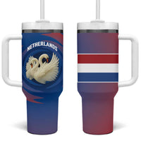 Netherlands Tumbler With Handle with Swan Couple Graphic and Dutch Flag in Gradient Red and Blue Design - Wonder Print Shop