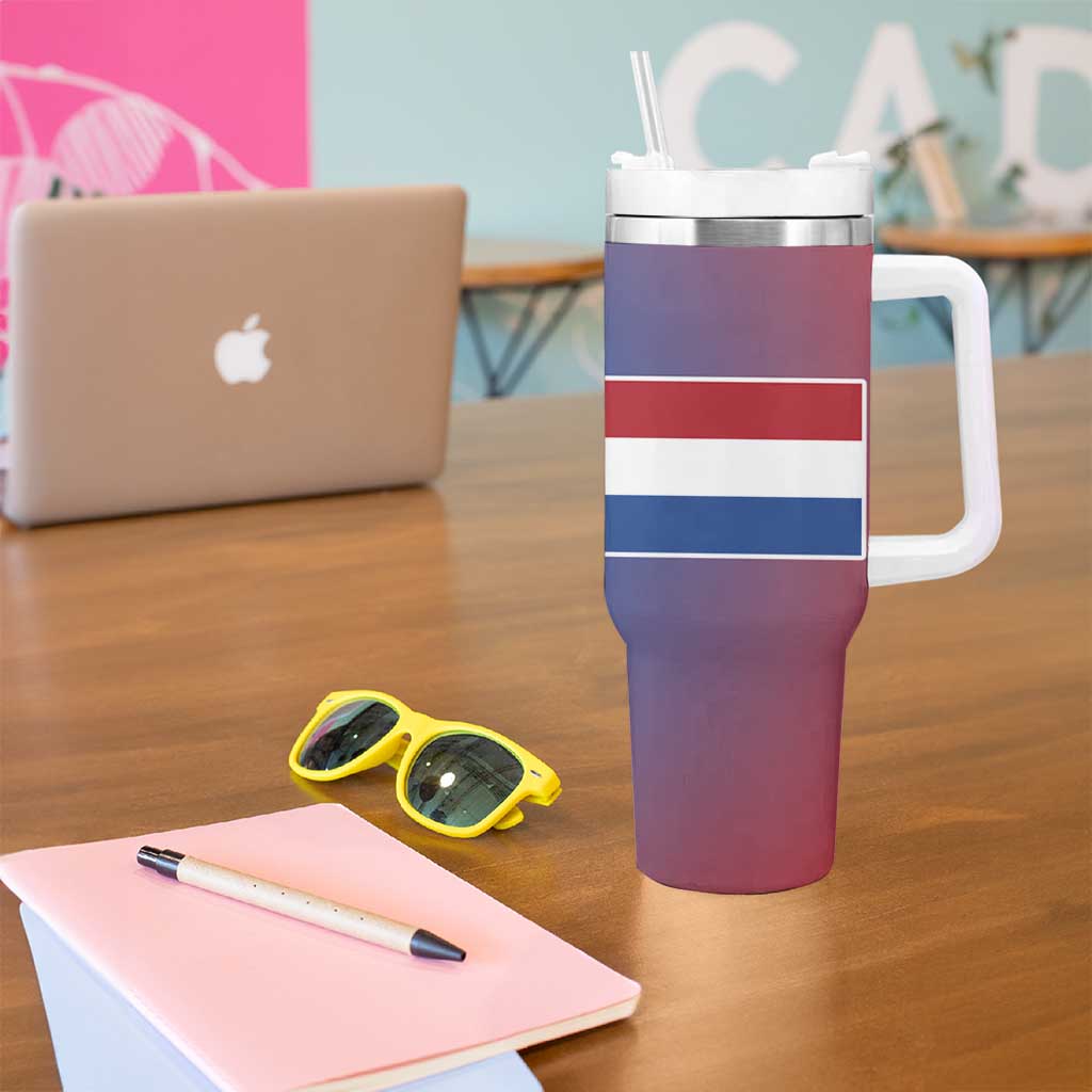 Netherlands Tumbler With Handle with Swan Couple Graphic and Dutch Flag in Gradient Red and Blue Design - Wonder Print Shop