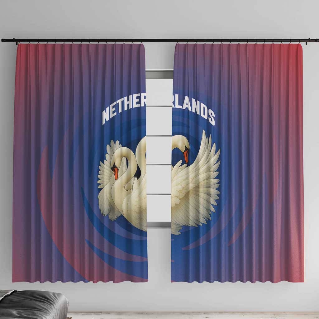 Netherlands Window Curtain with Swan Couple Graphic and Dutch Flag in Gradient Red and Blue Design - Wonder Print Shop