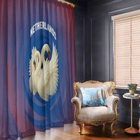 Netherlands Window Curtain with Swan Couple Graphic and Dutch Flag in Gradient Red and Blue Design - Wonder Print Shop