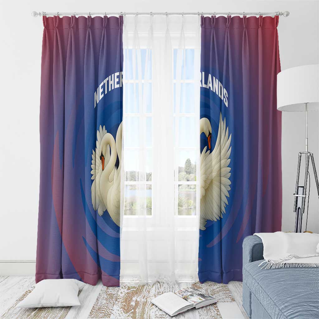 Netherlands Window Curtain with Swan Couple Graphic and Dutch Flag in Gradient Red and Blue Design - Wonder Print Shop