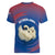 Netherlands Women V-Neck T-Shirt with Swan Couple Graphic and Dutch Flag in Gradient Red and Blue Design - Wonder Print Shop