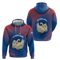 Netherlands Zip Hoodie with Swan Couple Graphic and Dutch Flag in Gradient Red and Blue Design - Wonder Print Shop
