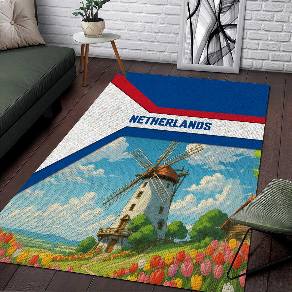 Netherlands Area Rug Dutch Windmill and Tulip Field Landscape in National Flag Colors - Wonder Print Shop