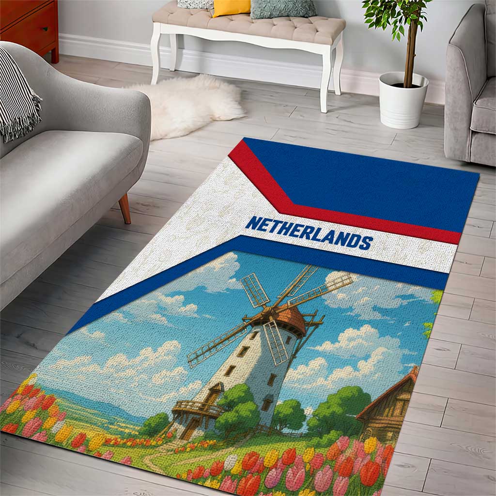 Netherlands Area Rug Dutch Windmill and Tulip Field Landscape in National Flag Colors - Wonder Print Shop