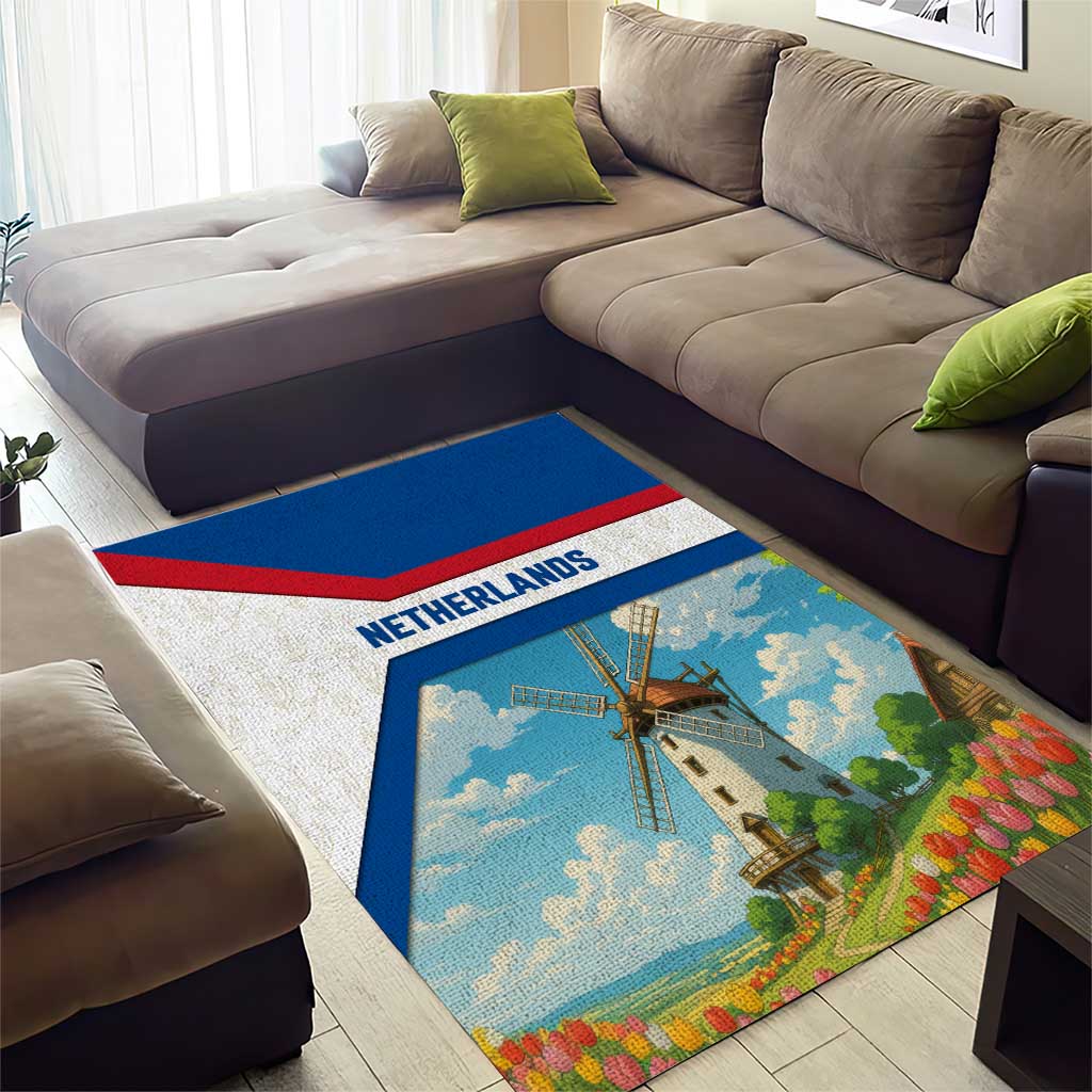Netherlands Area Rug Dutch Windmill and Tulip Field Landscape in National Flag Colors - Wonder Print Shop
