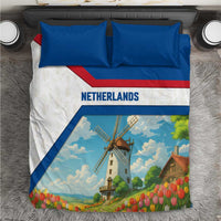 Netherlands Bedding Set Dutch Windmill and Tulip Field Landscape in National Flag Colors - Wonder Print Shop