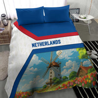 Netherlands Bedding Set Dutch Windmill and Tulip Field Landscape in National Flag Colors - Wonder Print Shop