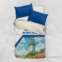 Netherlands Bedding Set Dutch Windmill and Tulip Field Landscape in National Flag Colors - Wonder Print Shop