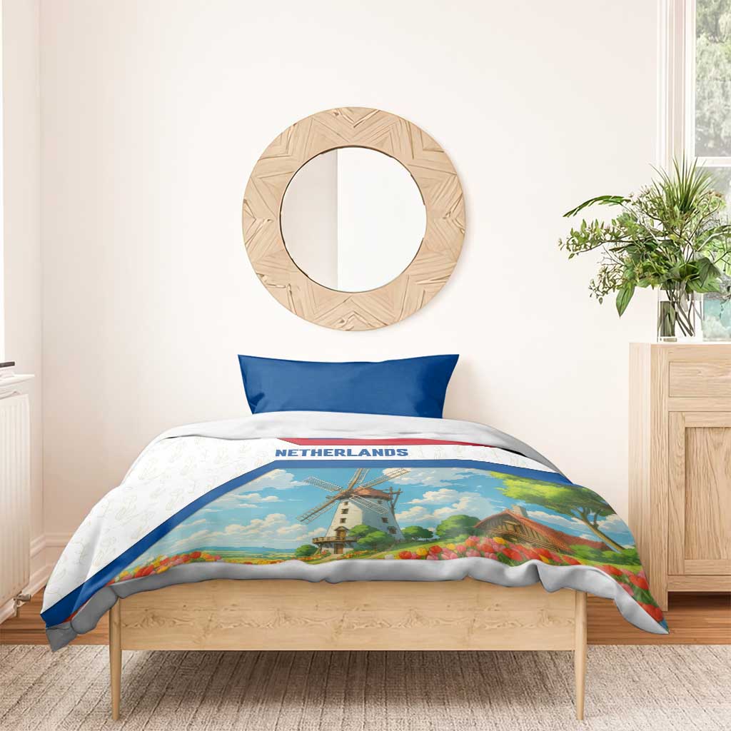 Netherlands Bedding Set Dutch Windmill and Tulip Field Landscape in National Flag Colors - Wonder Print Shop