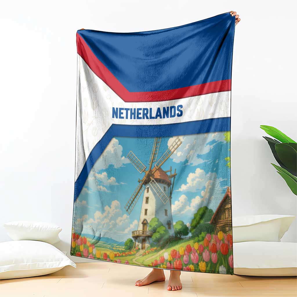 Netherlands Blanket Dutch Windmill and Tulip Field Landscape in National Flag Colors - Wonder Print Shop