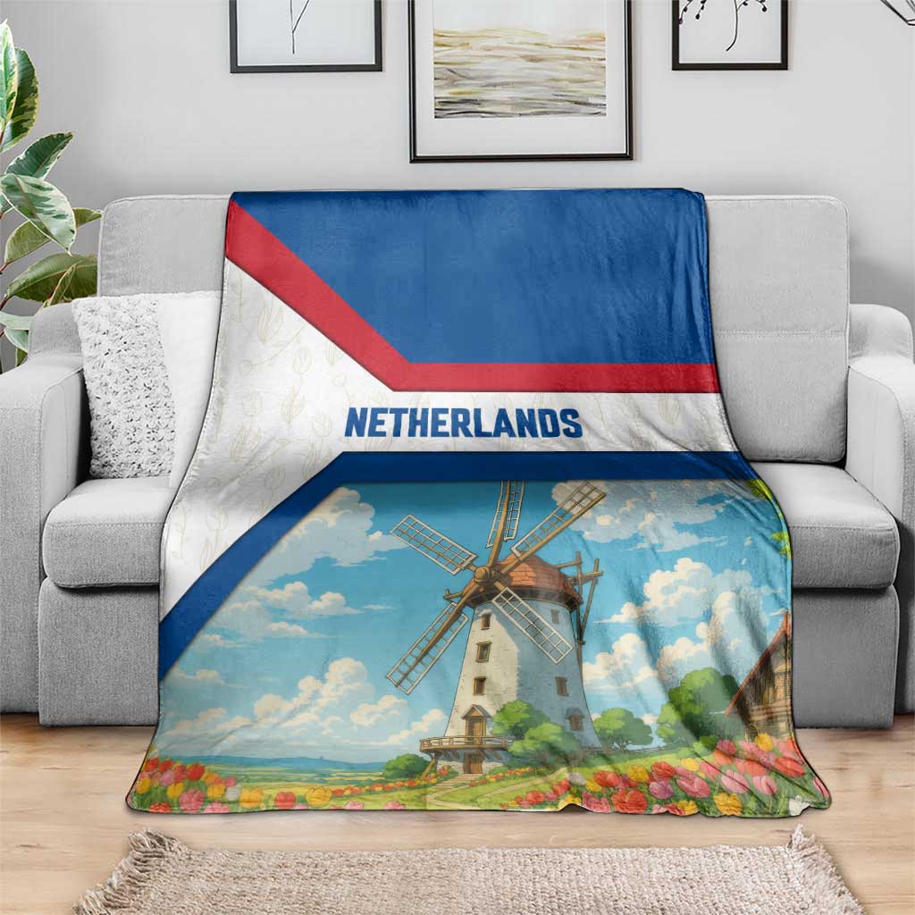 Netherlands Blanket Dutch Windmill and Tulip Field Landscape in National Flag Colors - Wonder Print Shop