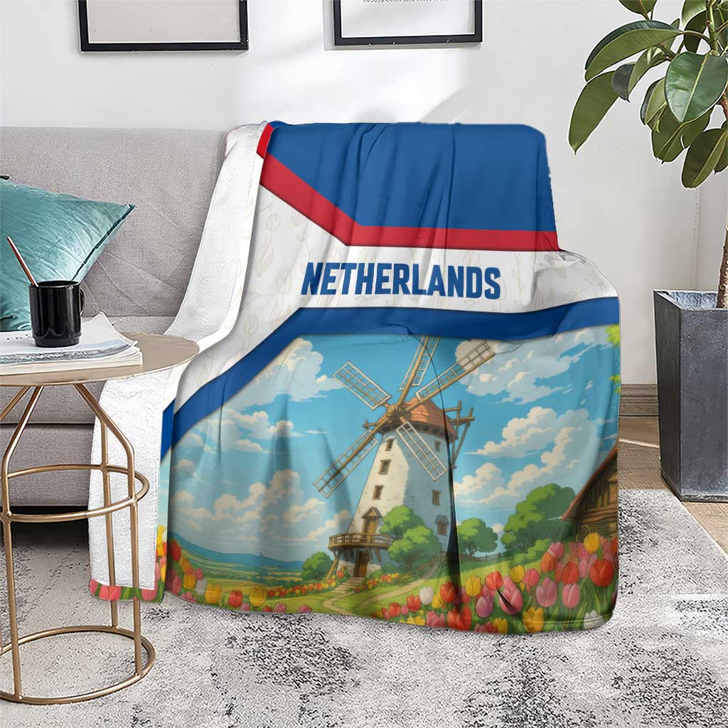 Netherlands Blanket Dutch Windmill and Tulip Field Landscape in National Flag Colors - Wonder Print Shop