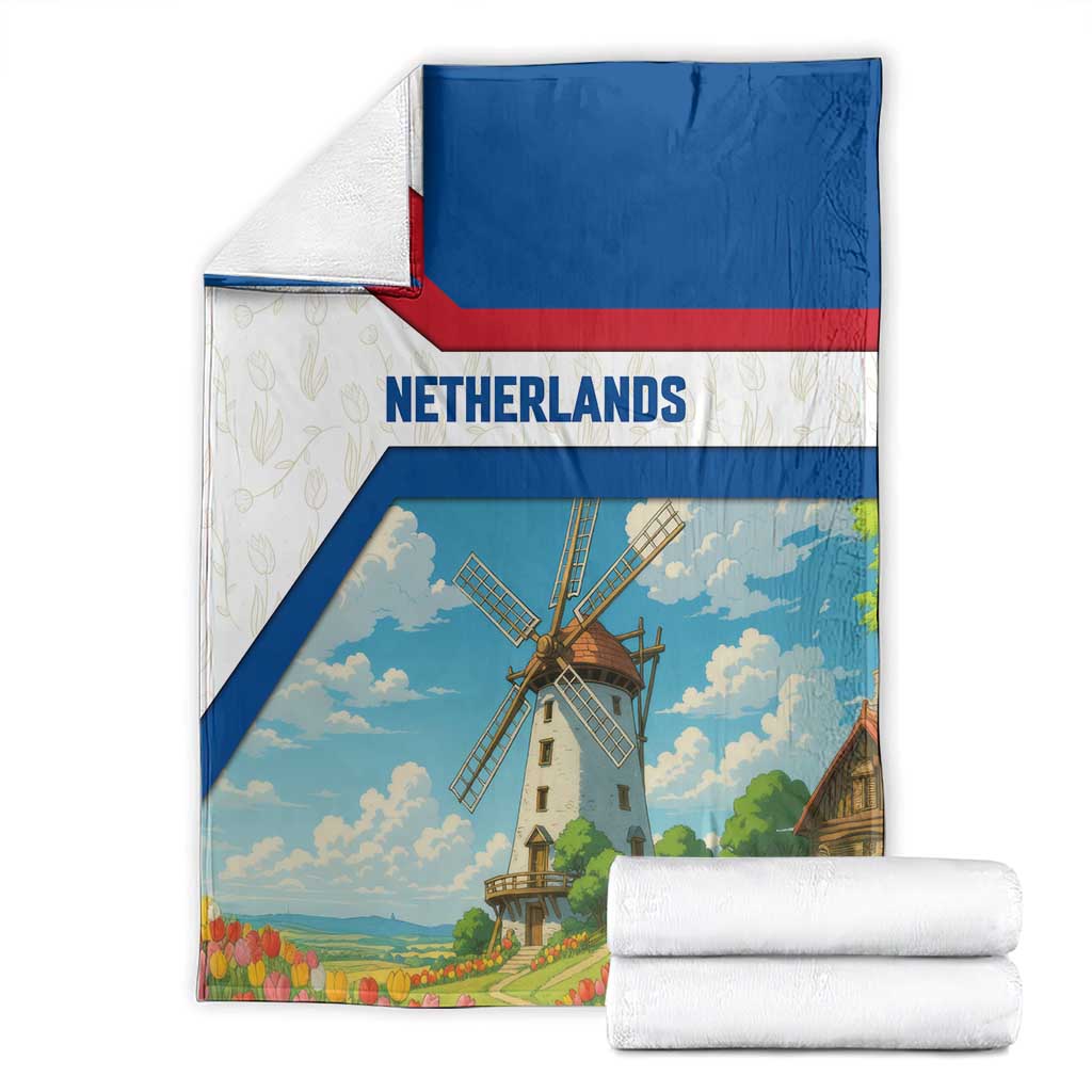 Netherlands Blanket Dutch Windmill and Tulip Field Landscape in National Flag Colors - Wonder Print Shop