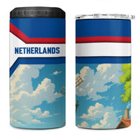 Netherlands 4 in 1 Can Cooler Tumbler Dutch Windmill and Tulip Field Landscape in National Flag Colors - Wonder Print Shop