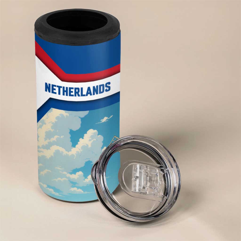 Netherlands 4 in 1 Can Cooler Tumbler Dutch Windmill and Tulip Field Landscape in National Flag Colors - Wonder Print Shop