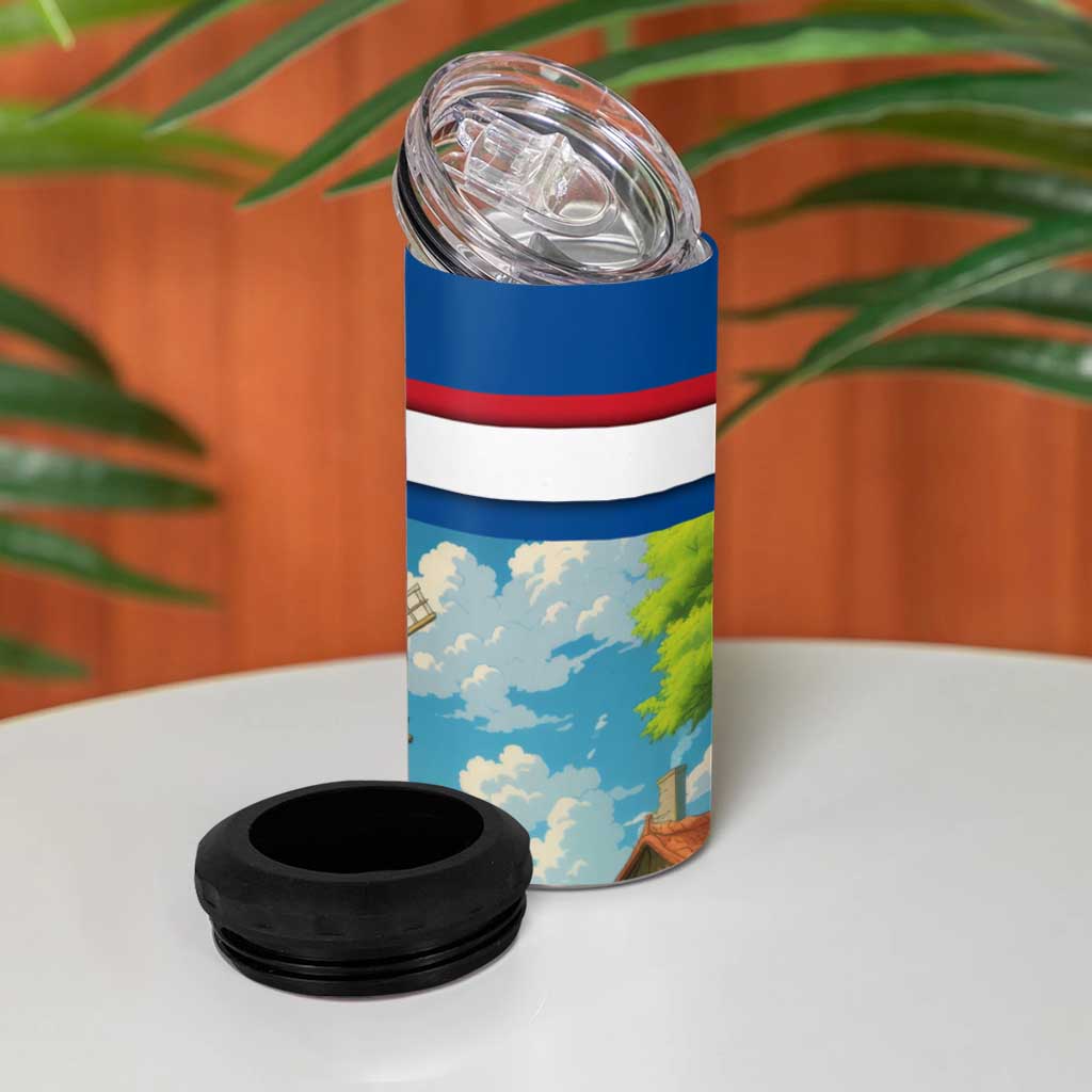Netherlands 4 in 1 Can Cooler Tumbler Dutch Windmill and Tulip Field Landscape in National Flag Colors - Wonder Print Shop