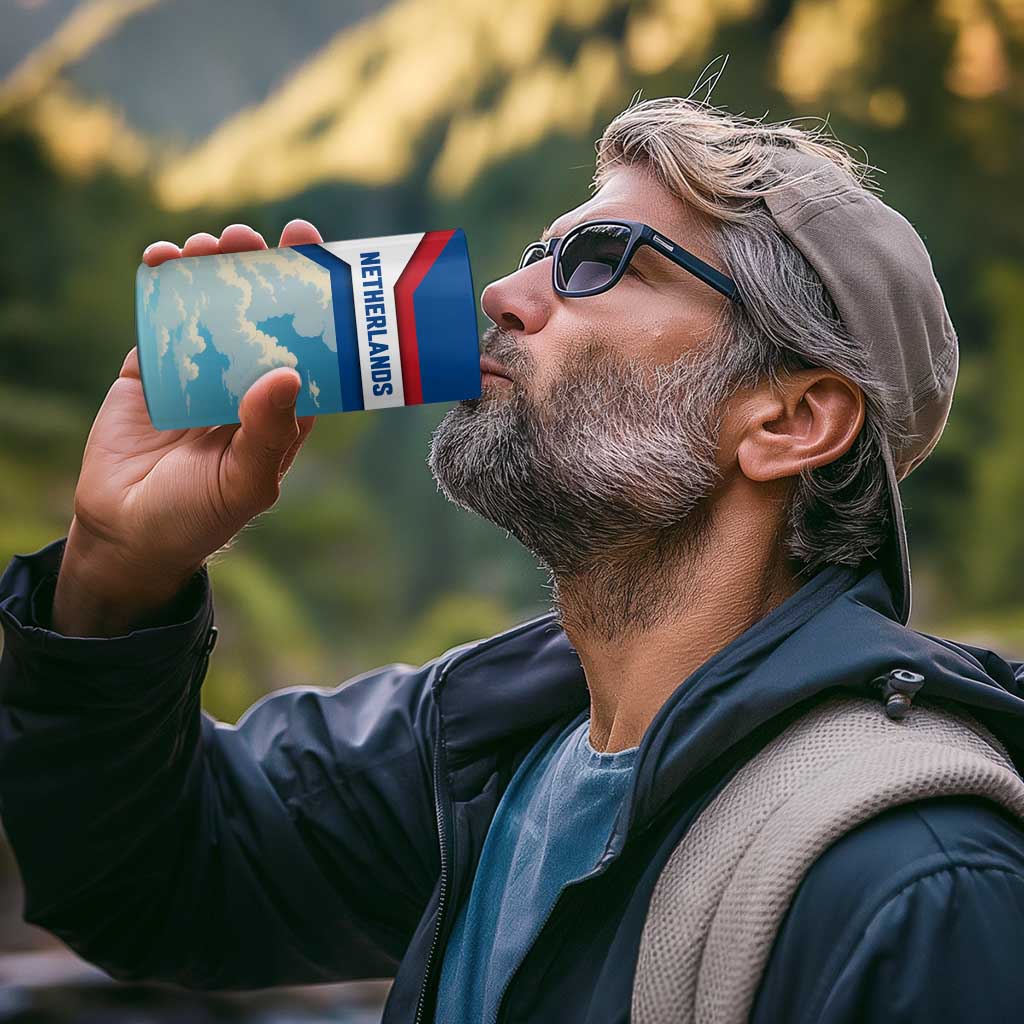 Netherlands 4 in 1 Can Cooler Tumbler Dutch Windmill and Tulip Field Landscape in National Flag Colors - Wonder Print Shop