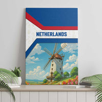 Netherlands Canvas Wall Art Dutch Windmill and Tulip Field Landscape in National Flag Colors - Wonder Print Shop
