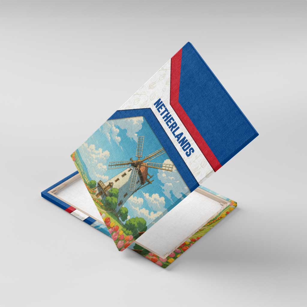 Netherlands Canvas Wall Art Dutch Windmill and Tulip Field Landscape in National Flag Colors - Wonder Print Shop