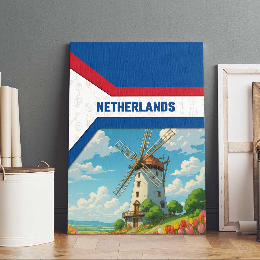 Netherlands Canvas Wall Art Dutch Windmill and Tulip Field Landscape in National Flag Colors - Wonder Print Shop