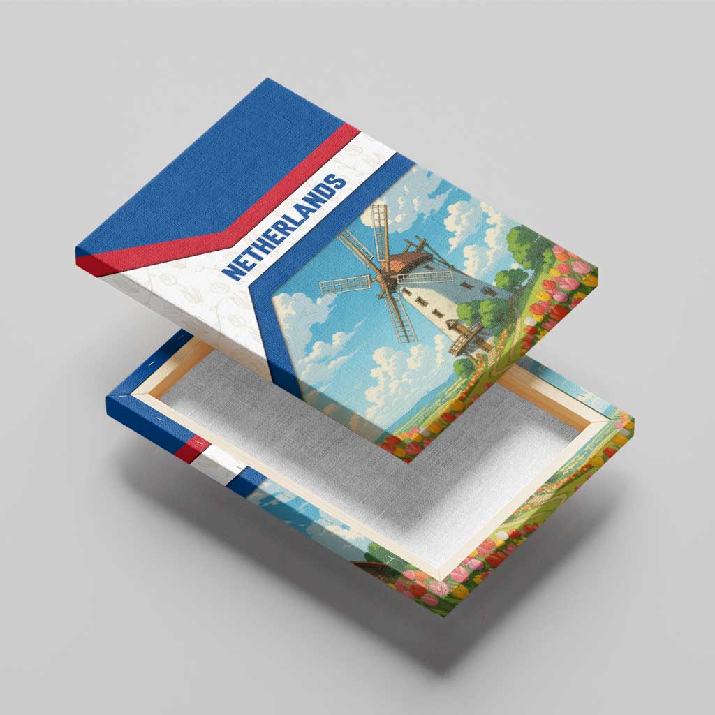 Netherlands Canvas Wall Art Dutch Windmill and Tulip Field Landscape in National Flag Colors - Wonder Print Shop