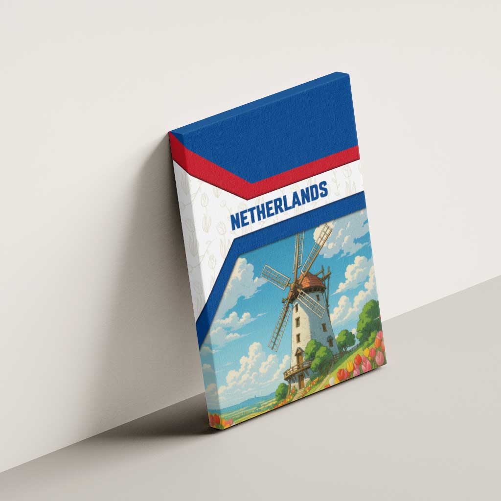 Netherlands Canvas Wall Art Dutch Windmill and Tulip Field Landscape in National Flag Colors - Wonder Print Shop