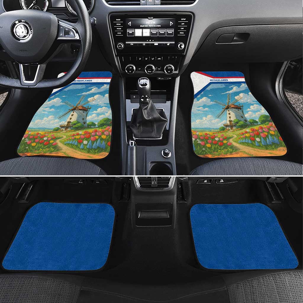 Netherlands Car Mats Dutch Windmill and Tulip Field Landscape in National Flag Colors - Wonder Print Shop