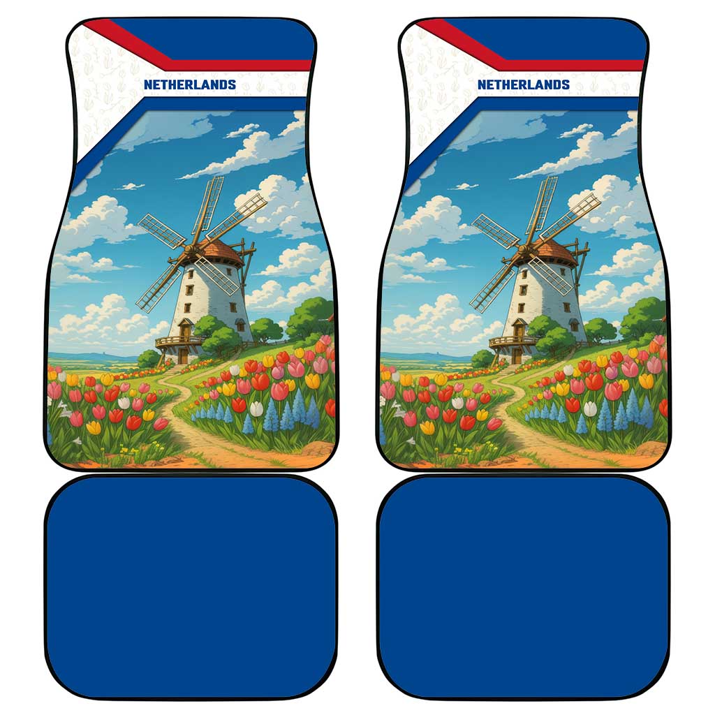 Netherlands Car Mats Dutch Windmill and Tulip Field Landscape in National Flag Colors - Wonder Print Shop