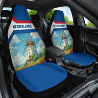 Netherlands Car Seat Cover Dutch Windmill and Tulip Field Landscape in National Flag Colors - Wonder Print Shop