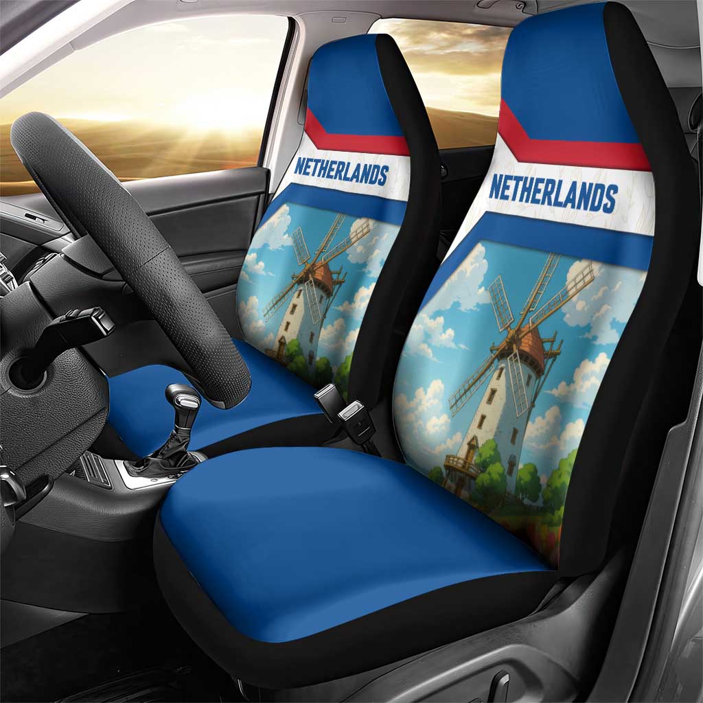 Netherlands Car Seat Cover Dutch Windmill and Tulip Field Landscape in National Flag Colors - Wonder Print Shop