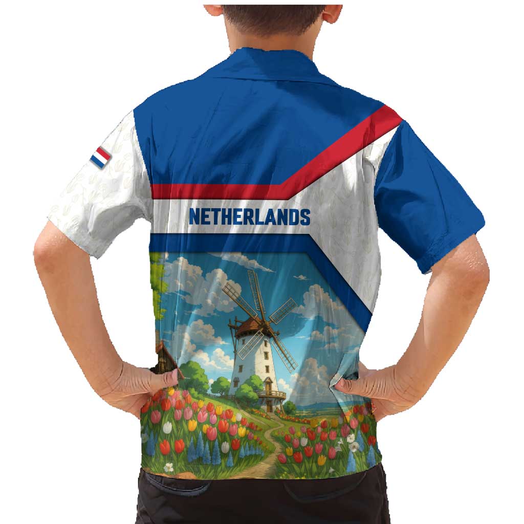 Netherlands Family Matching Mermaid Dress and Hawaiian Shirt Dutch Windmill and Tulip Field Landscape in National Flag Colors - Wonder Print Shop
