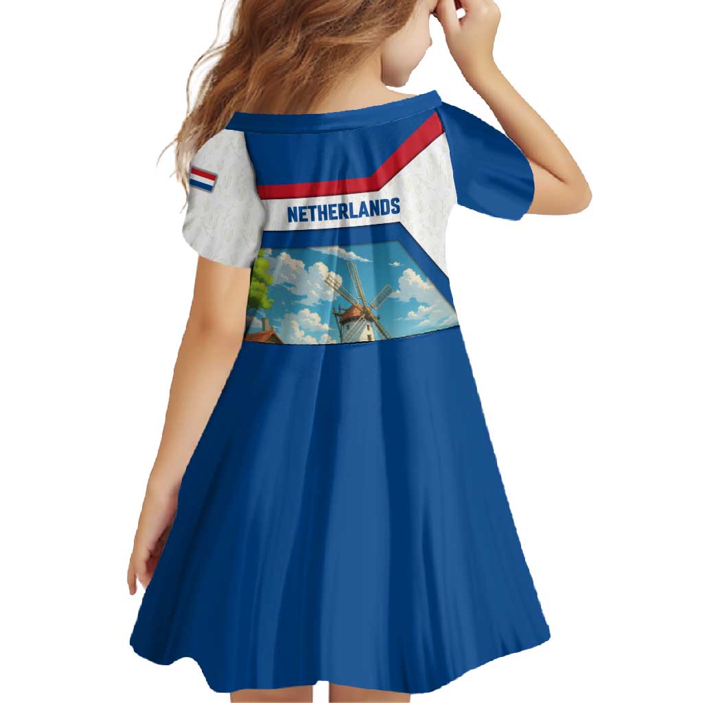 Netherlands Family Matching Mermaid Dress and Hawaiian Shirt Dutch Windmill and Tulip Field Landscape in National Flag Colors - Wonder Print Shop