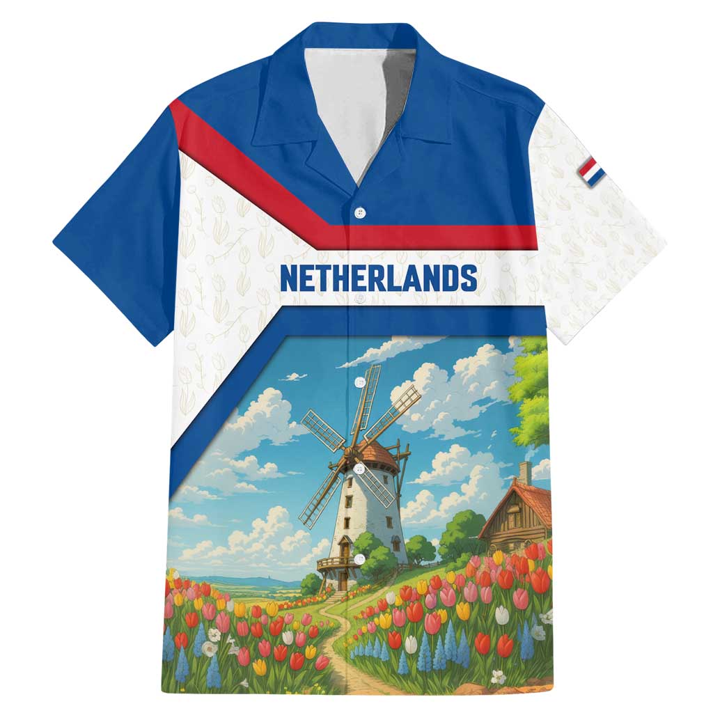 Netherlands Family Matching Mermaid Dress and Hawaiian Shirt Dutch Windmill and Tulip Field Landscape in National Flag Colors - Wonder Print Shop